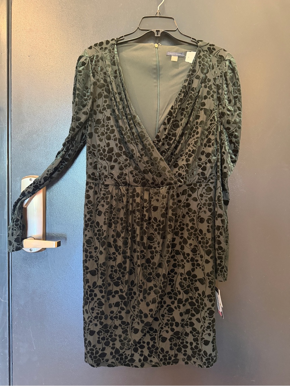 Tommy Hilfiger Olive Green Velvet Burnout Floral Wrap Dress